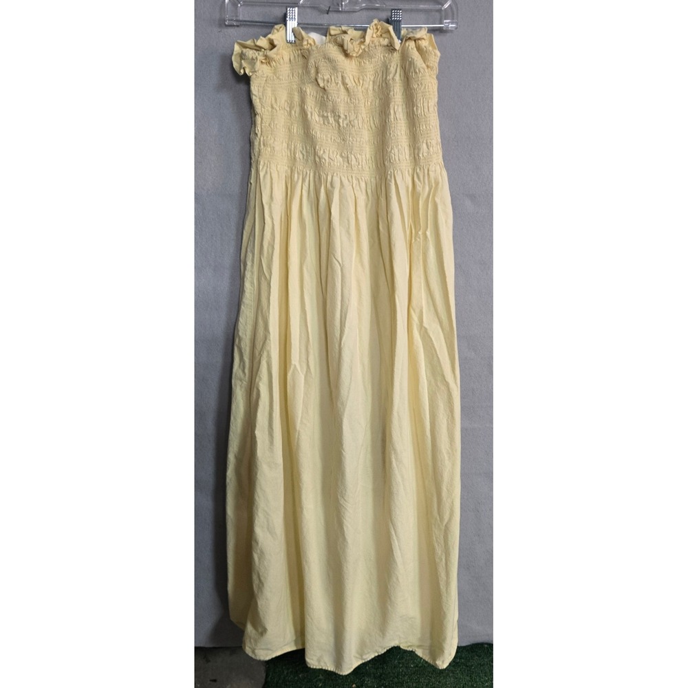 H&M Womens Yellow Smocked Maxi Dress Size Medium Cotton Off Shoulder Cottagecore